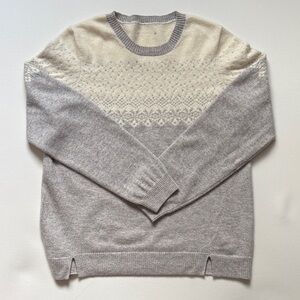PURE Cashmere sweater in grey and cream fair-isle pattern. Women’s XS